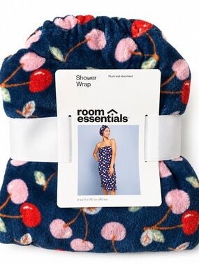 Room Essentials Navy Cherry Print Plush Shower Wrap